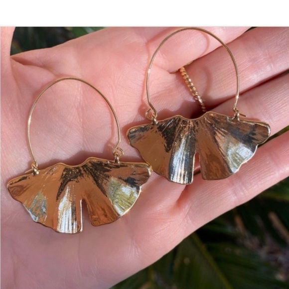 Gold Ginkgo Leaf Earrings - Picture 2 of 2